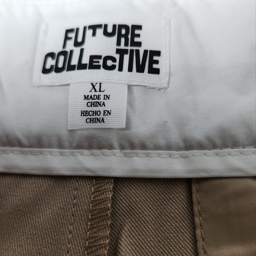 Women's Mid-Rise Wide Leg Contrast Waistband Trousers Future Collective Khaki XL - Picture 13 of 16